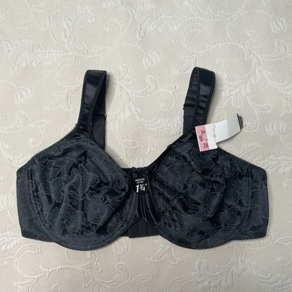 NWT Bali 3562 Black Satin Tracings Minimizer Underwire Bra Women 40D El Salvador